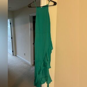 Elegant Green Sleeveless Dress Satin
